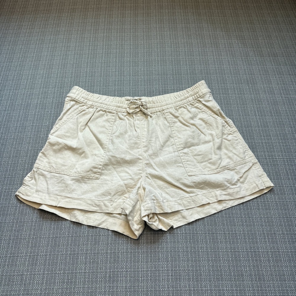 J.Crew Linen Blend Shorts Small Drawstring Pull On Ivory‎ Beige Coastal Beach